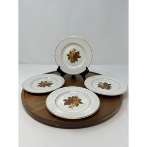 Enoch Wedgwood English Harvest Fruit Dessert Salad Plates Set of 4 Gold Rim